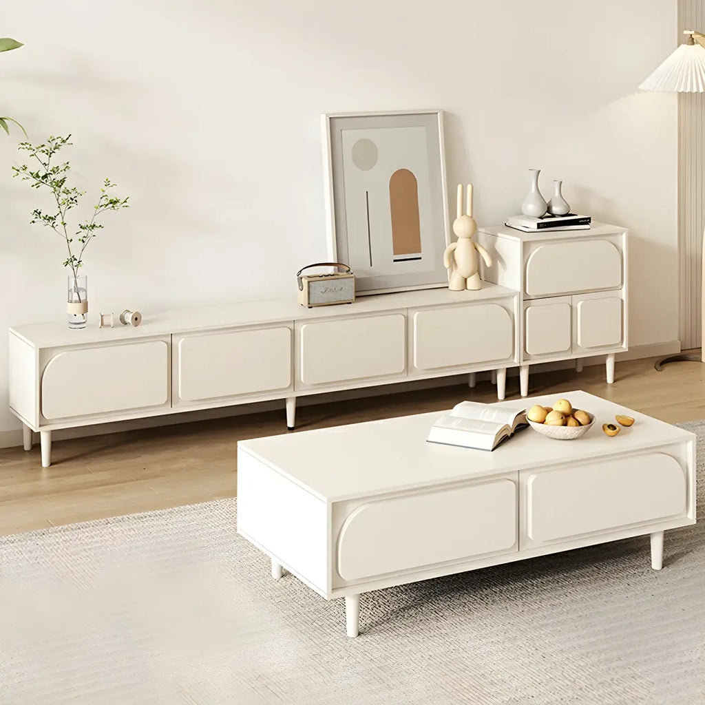 Mobile TV con gestione cavi, 79 pollici, legno moderno bianco, con gambe