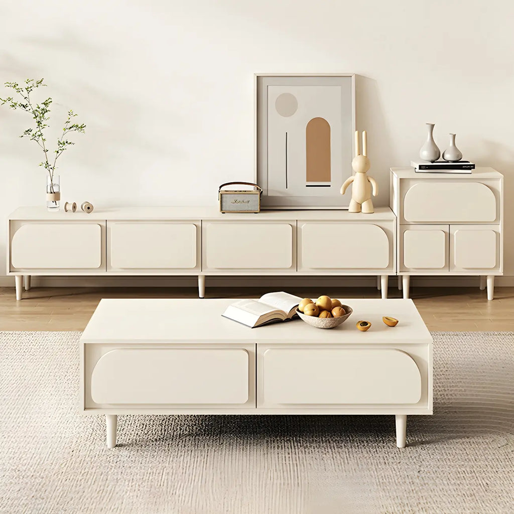 Mobile TV con gestione cavi, 79 pollici, legno moderno bianco, con gambe