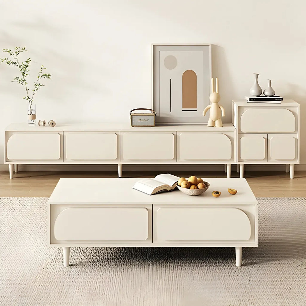 Mobile TV con gestione cavi, 79 pollici, legno moderno bianco, con gambe