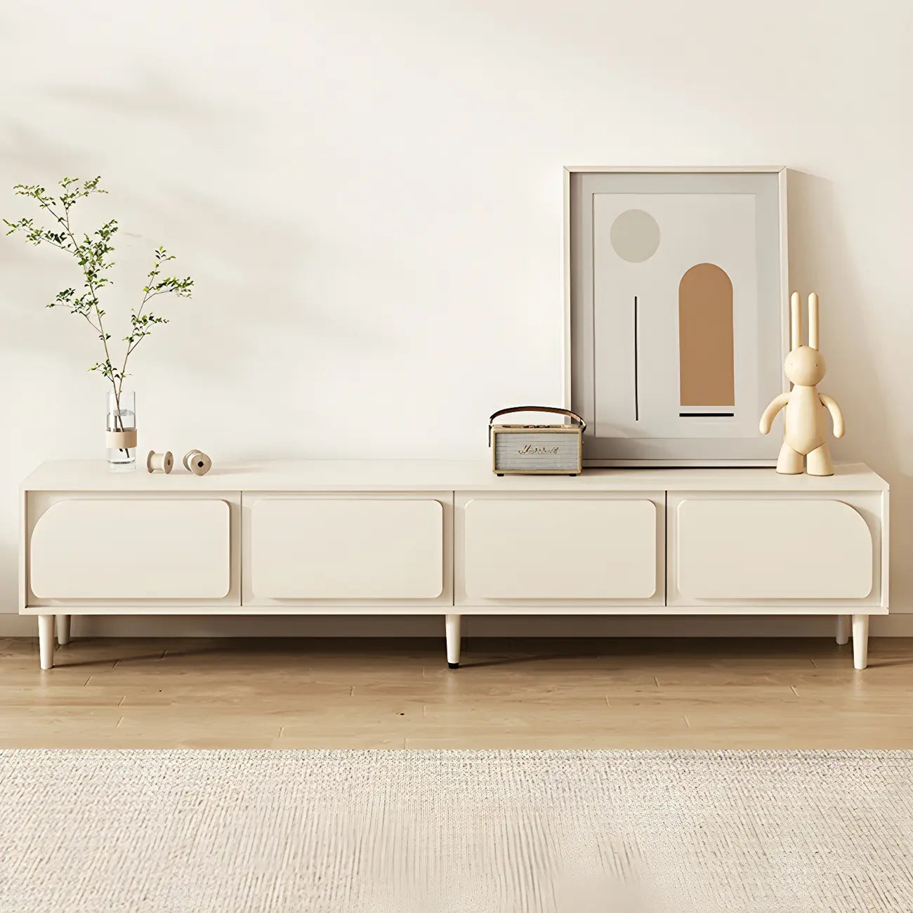Mobile TV con gestione cavi, 79 pollici, legno moderno bianco, con gambe