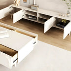Mobile TV con gestione cavi, 79 pollici, legno moderno bianco, con gambe