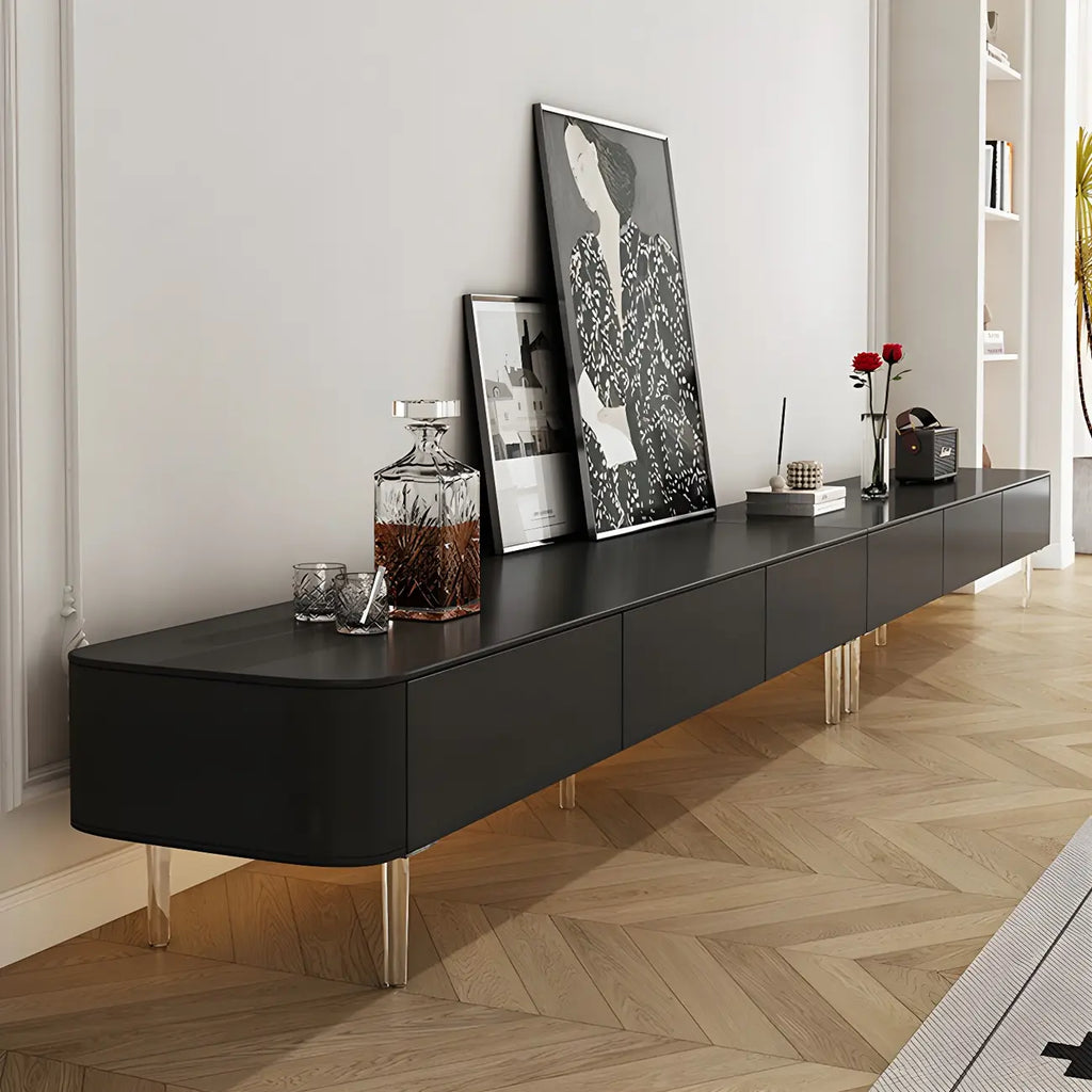 Meuble TV long et moderne en bois noir avec tiroirs (87)