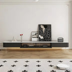 Meuble TV long et moderne en bois noir avec tiroirs (87)