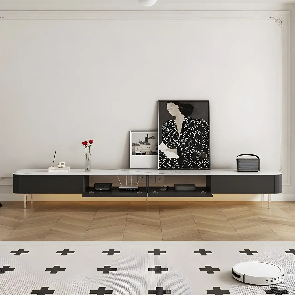 Meuble TV long et moderne en bois noir avec tiroirs (87)