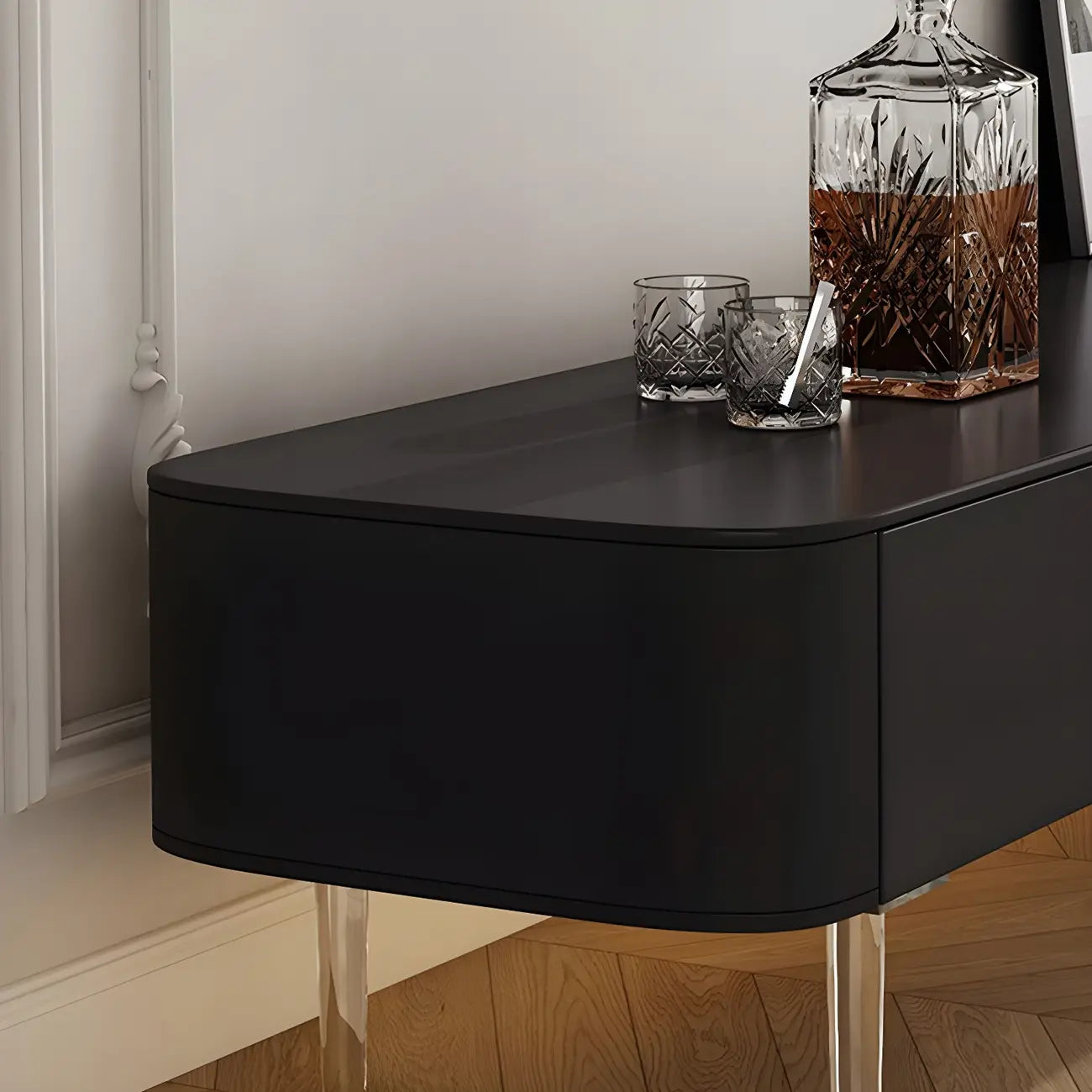 Meuble TV long et moderne en bois noir avec tiroirs (87)