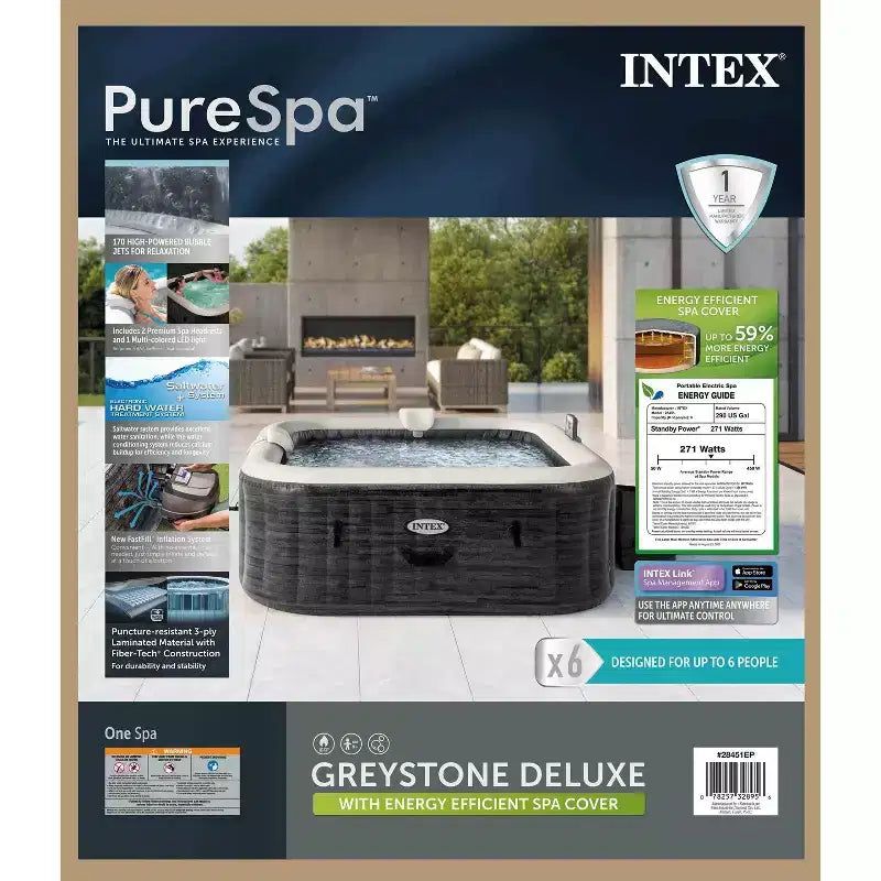 Spa gonflable carré 6 places Intex PureSpa Greystone Deluxe 77 X 77 X 28 po