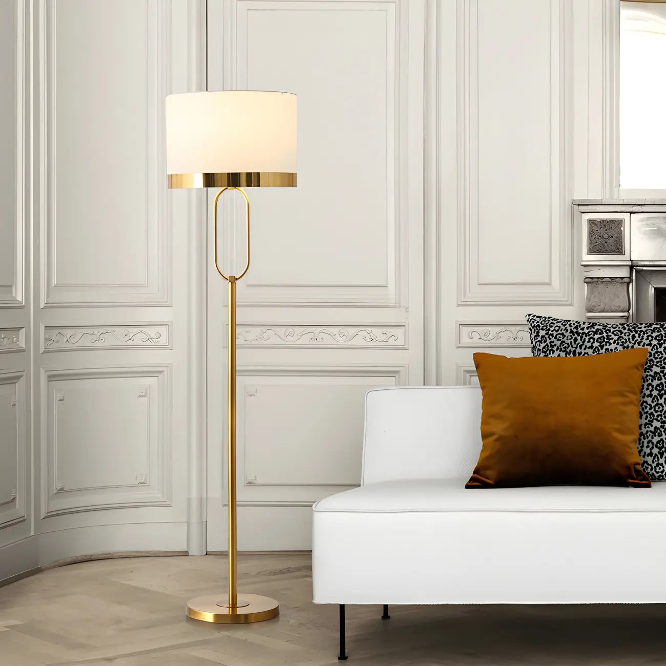 Lampadaire tambour doré moderne pour salon