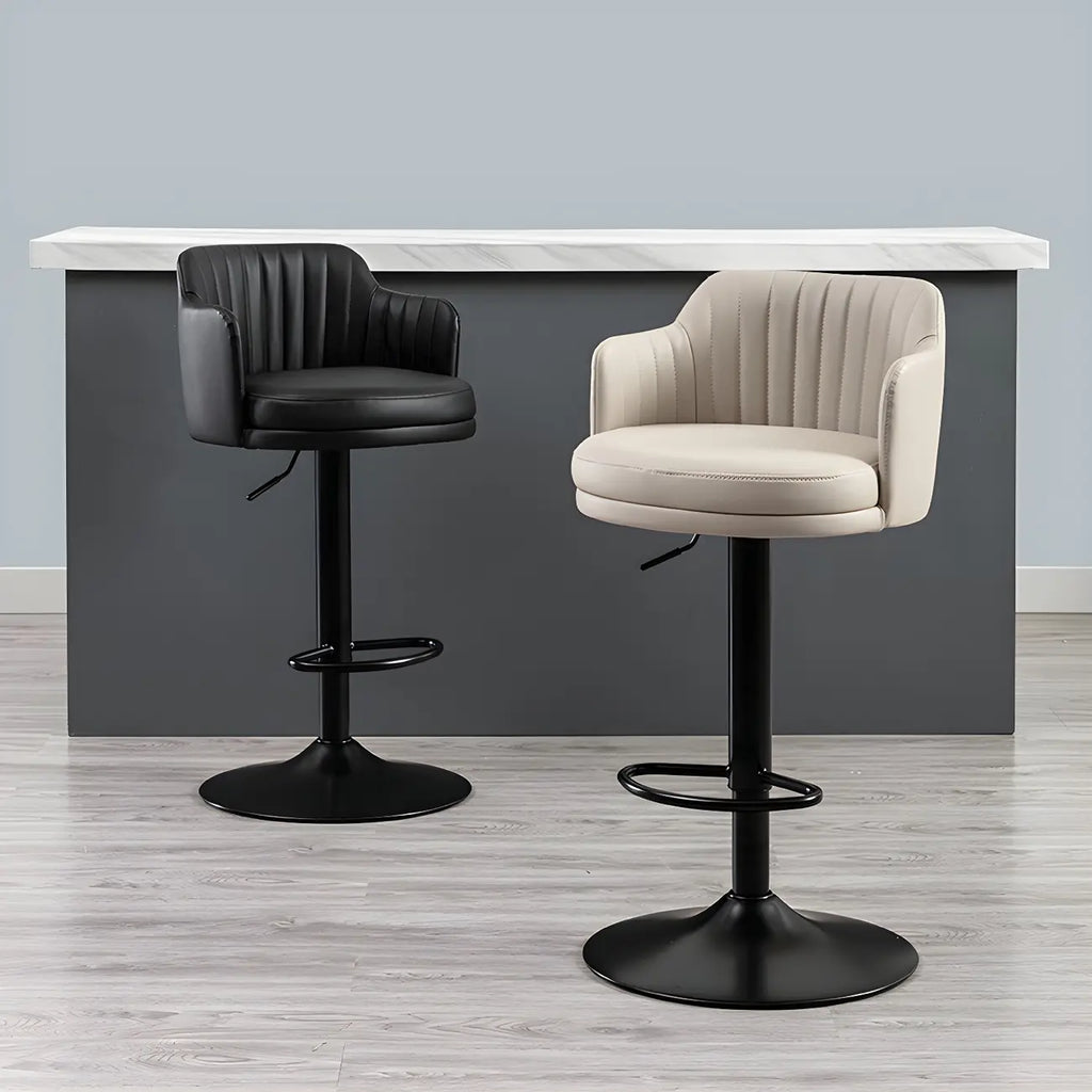 Tabouret de bar pivotant et réglable avec accoudoirs en cuir moderne