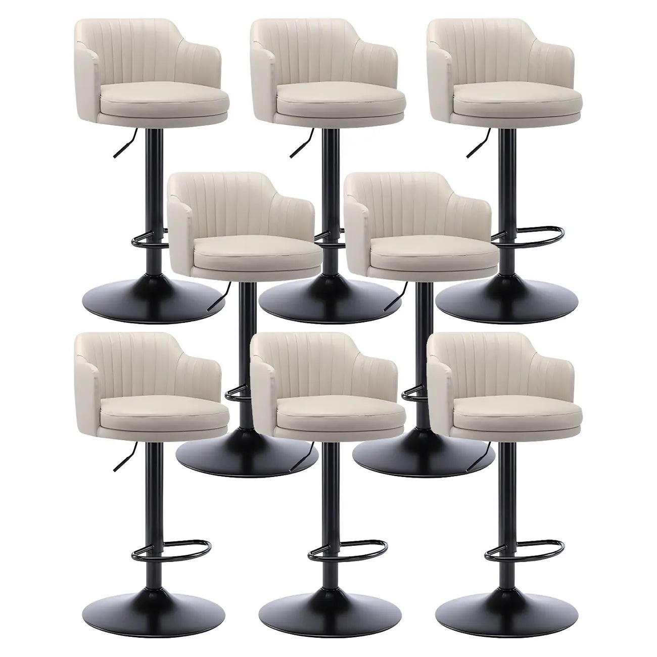 Tabouret de bar pivotant et réglable avec accoudoirs en cuir moderne