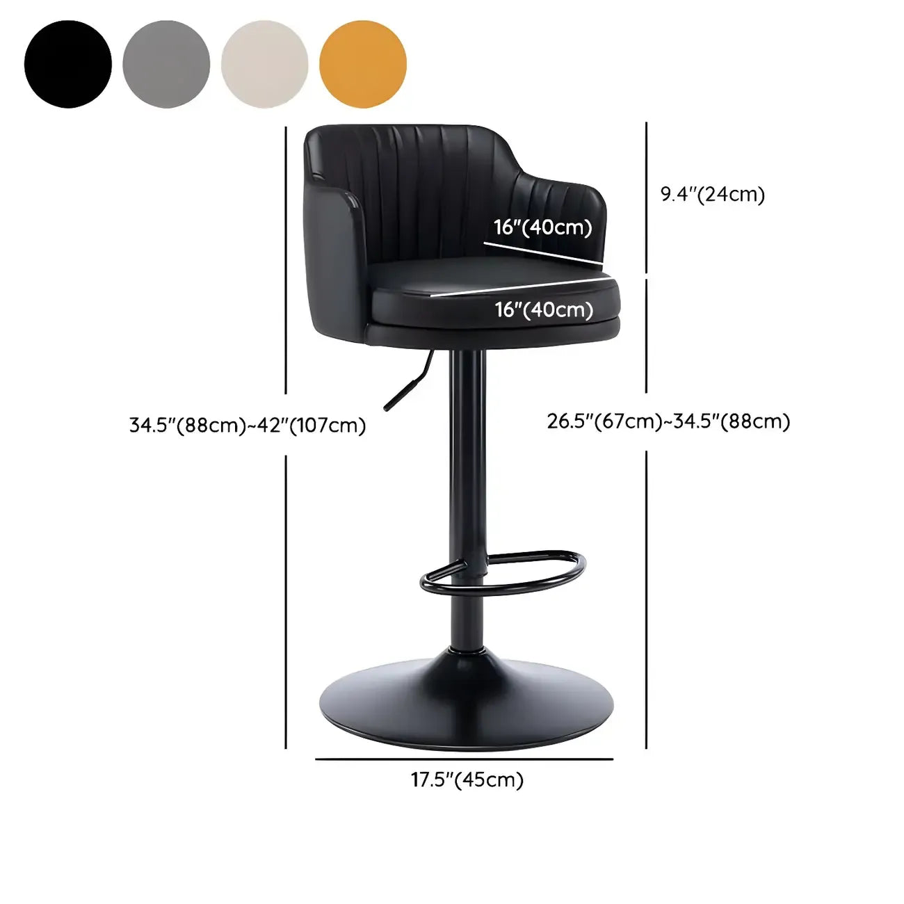 Tabouret de bar pivotant et réglable avec accoudoirs en cuir moderne