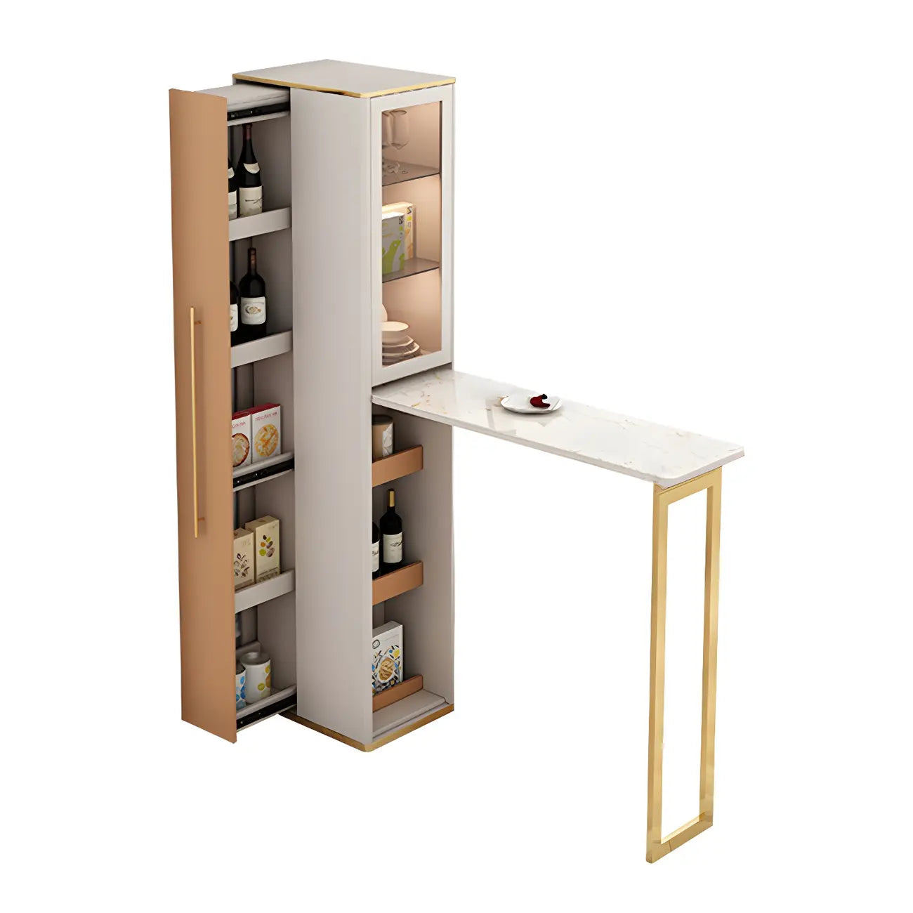 Tables de bar glamour convertibles en pierre et acier inoxydable