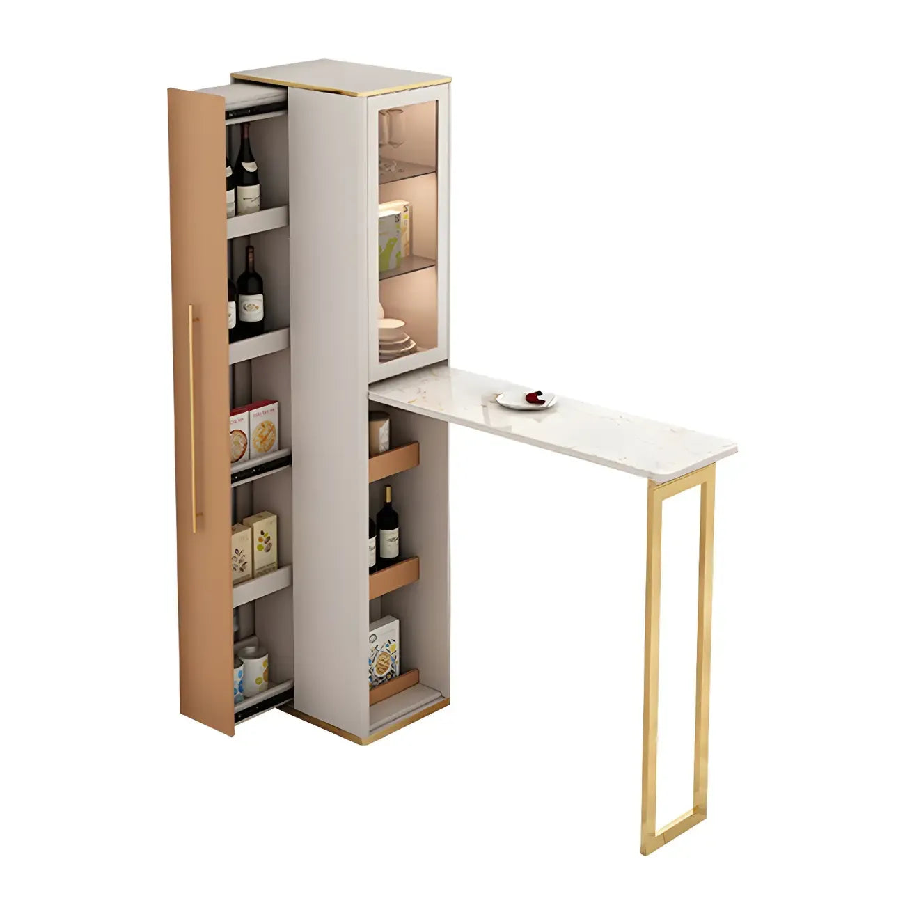 Tables de bar glamour convertibles en pierre et acier inoxydable