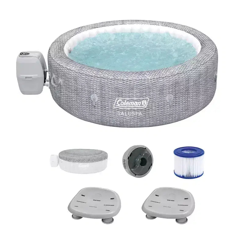 Coleman SaluSpa Sicily AirJet Hot Tub with 180 Soothing Jets with Set of 2 Bestway Underwater Non Slip Pool and Spa Seat with Adjustable Legs, Gray