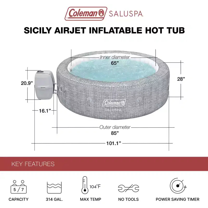 Spa gonflable Coleman SaluSpa Sicily AirJet avec 180 jets apaisants et lot de 2 sièges de piscine et de spa antidérapants Bestway Underwater avec pieds réglables, gris
