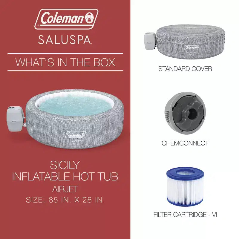 Bain à remous Coleman SaluSpa Sicily AirJet avec 180 jets apaisants et un ensemble de 6 sièges antidérapants sous-marins Bestway pour piscine et spa avec pieds réglables, gris