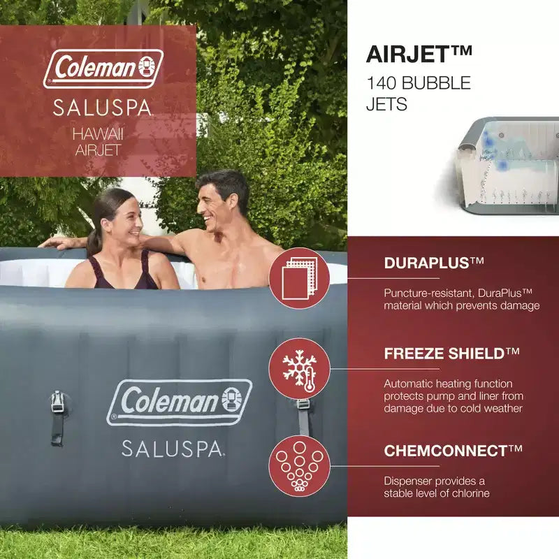Spa gonflable carré Coleman SaluSpa 114 AirJet avec 2 sièges antidérapants submersibles Bestway SaluSpa pour piscine et spa avec pieds réglables