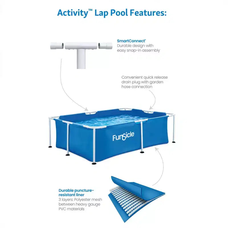 Piscine d'activité rectangulaire hors sol Funsicle de 7 pieds, durable, capacité 4 personnes, avec technologie SmartConnect pour les 6 ans et plus, Bleue