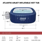 Spa gonflable carré Coleman SaluSpa Atlantis AirJet avec 140 jets apaisants et pack de 2 sièges de spa antidérapants submersibles Bestway SaluSpa à pieds réglables