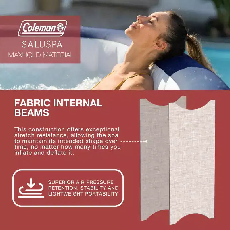 Spa gonflable carré Coleman SaluSpa Atlantis AirJet avec 140 jets apaisants et pack de 2 sièges de spa antidérapants submersibles Bestway SaluSpa à pieds réglables