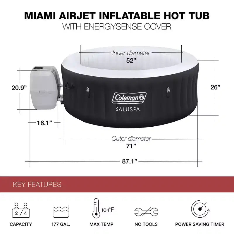 Spa gonflable Bestway Coleman Miami AirJet avec 4 sièges de spa antidérapants SaluSpa