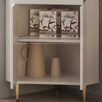 Meuble d'angle de rangement moderne en bois blanc crème et accents dorés