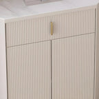 Meuble d'angle de rangement moderne en bois blanc crème et accents dorés