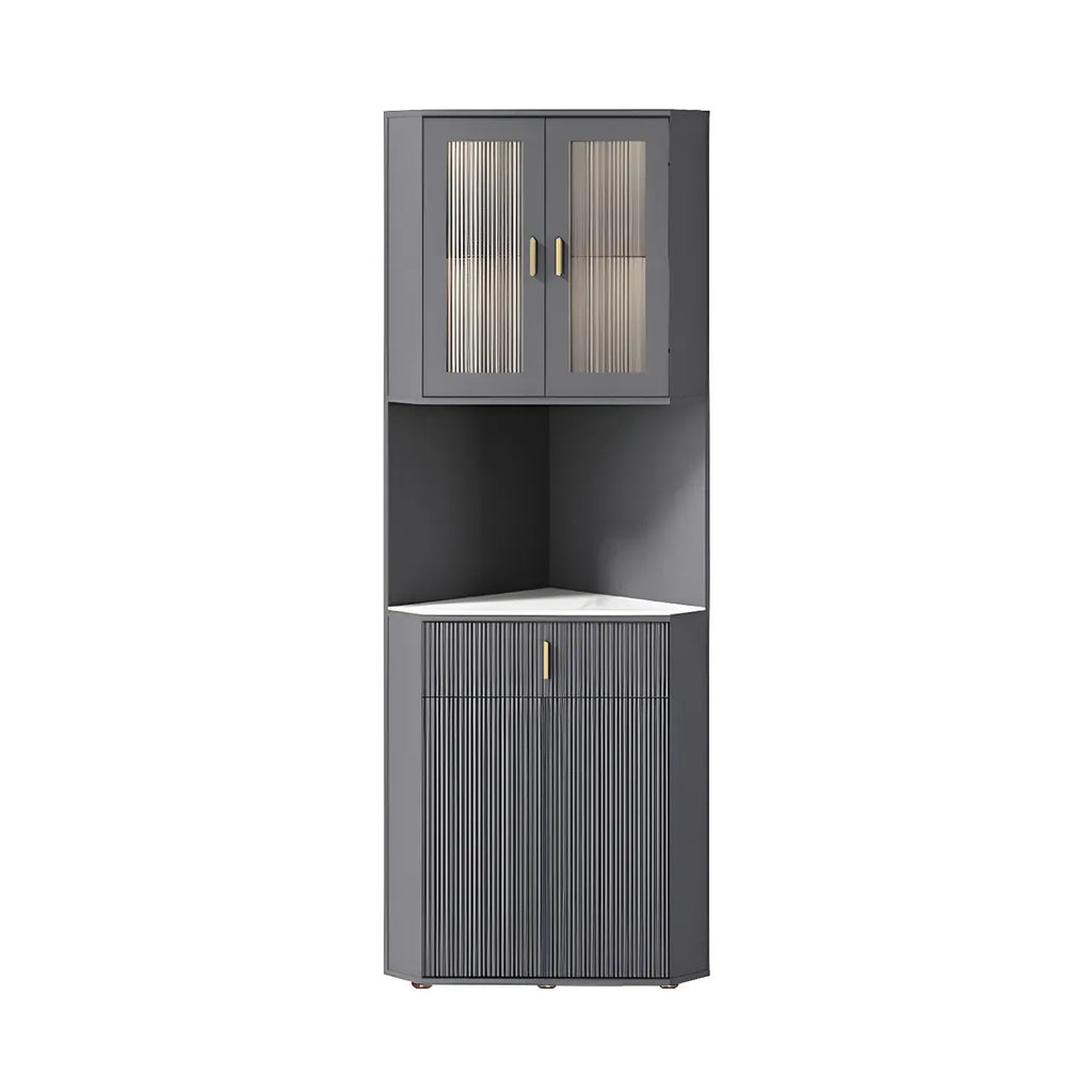 Meuble d'angle de rangement moderne en bois blanc crème et accents dorés