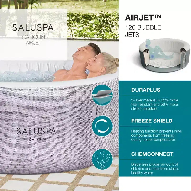 Spa gonflable Bestway SaluSpa Cancun AirJet avec 2 sièges antidérapants submersibles SaluSpa pour piscine et spa et 2 oreillers repose-tête