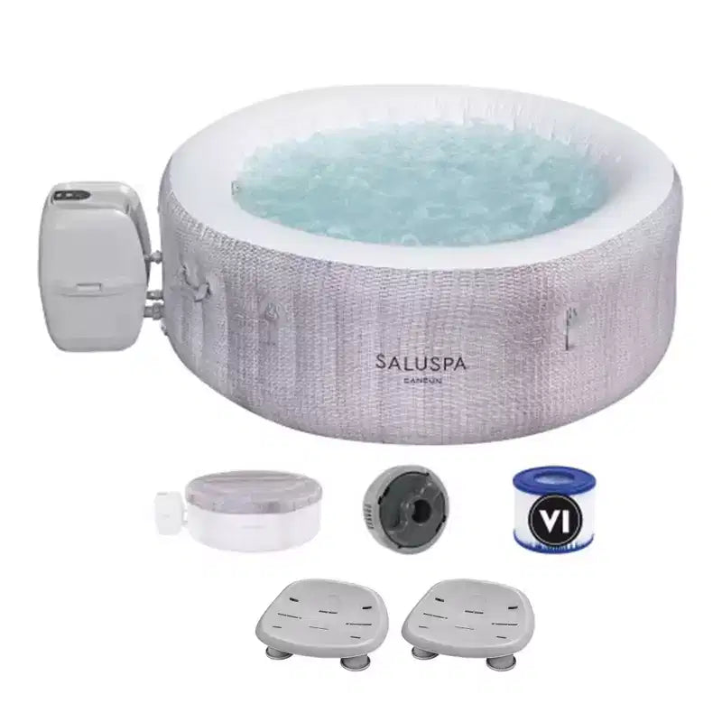 Bestway SaluSpa Cancun AirJet Inflatable Hot Tub with 120 Soothing Jets + Bestway SaluSpa Underwater Non Slip Pool and Spa Seat with Adjustable Legs