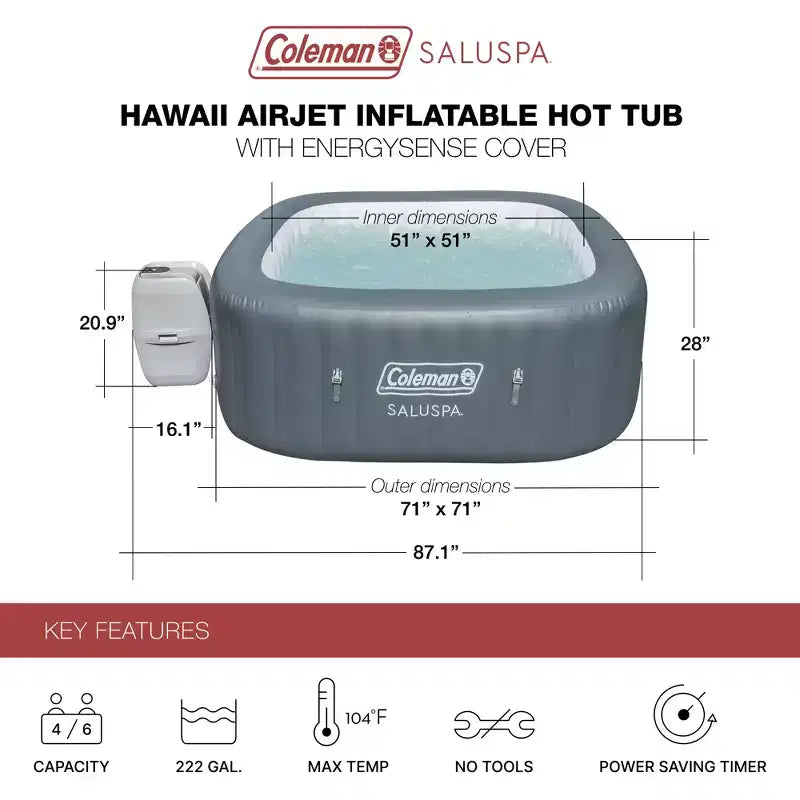 Bestway Coleman Hawaii AirJet Spa gonflable avec couverture EnergySense + Siège antidérapant Bestway SaluSpa sous l'eau pour piscine et spa avec pieds réglables