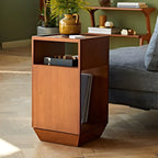 Table d'appoint en bois à deux niveaux, style moderne du milieu du siècle, avec rangement ouvert