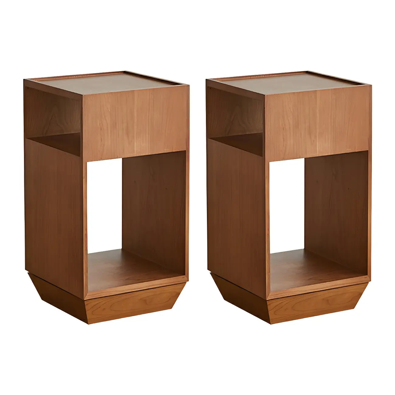 Table d'appoint en bois à deux niveaux, style moderne du milieu du siècle, avec rangement ouvert