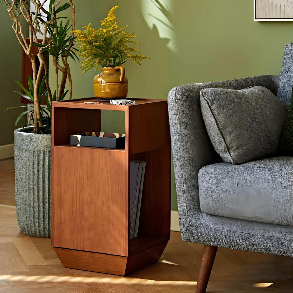 Table d'appoint en bois à deux niveaux, style moderne du milieu du siècle, avec rangement ouvert