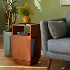 Table d'appoint en bois à deux niveaux, style moderne du milieu du siècle, avec rangement ouvert