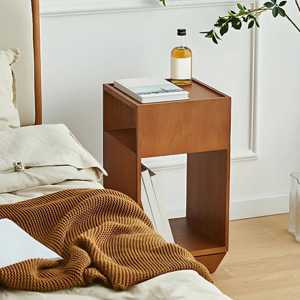 Table d'appoint en bois à deux niveaux, style moderne du milieu du siècle, avec rangement ouvert