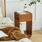 Table d'appoint en bois à deux niveaux, style moderne du milieu du siècle, avec rangement ouvert