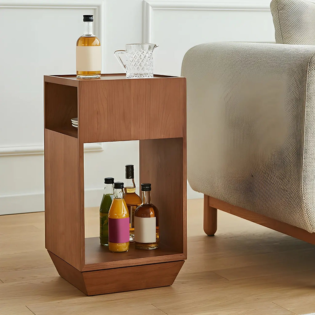 Table d'appoint en bois à deux niveaux, style moderne du milieu du siècle, avec rangement ouvert
