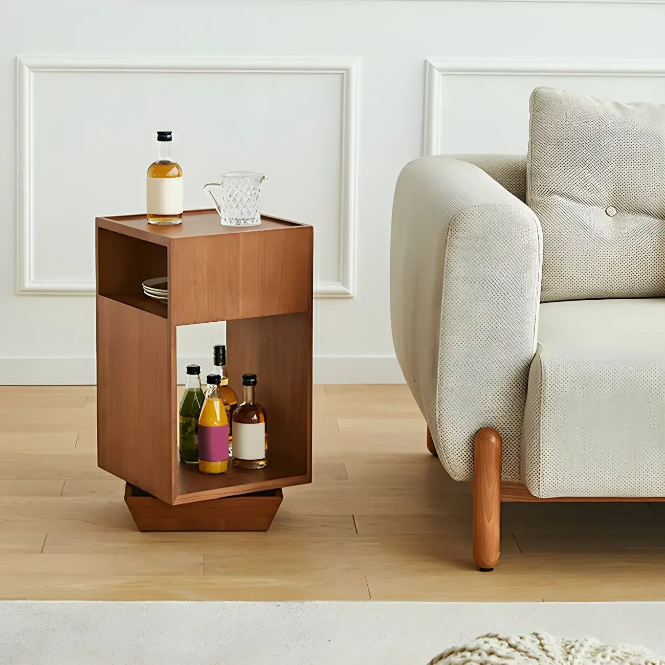 Table d'appoint en bois à deux niveaux, style moderne du milieu du siècle, avec rangement ouvert