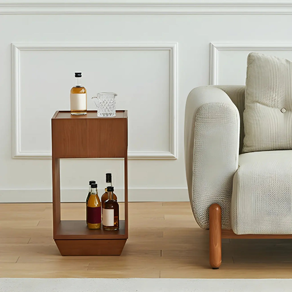 Table d'appoint en bois à deux niveaux, style moderne du milieu du siècle, avec rangement ouvert