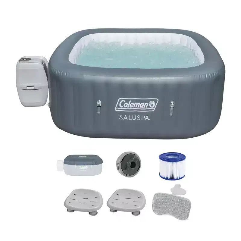 Bestway Coleman Hawaii AirJet Inflatable Hot Tub with EnergySense Cover, Grey + Bestway Spa Seat + 2 Bestway Headrest Pillows