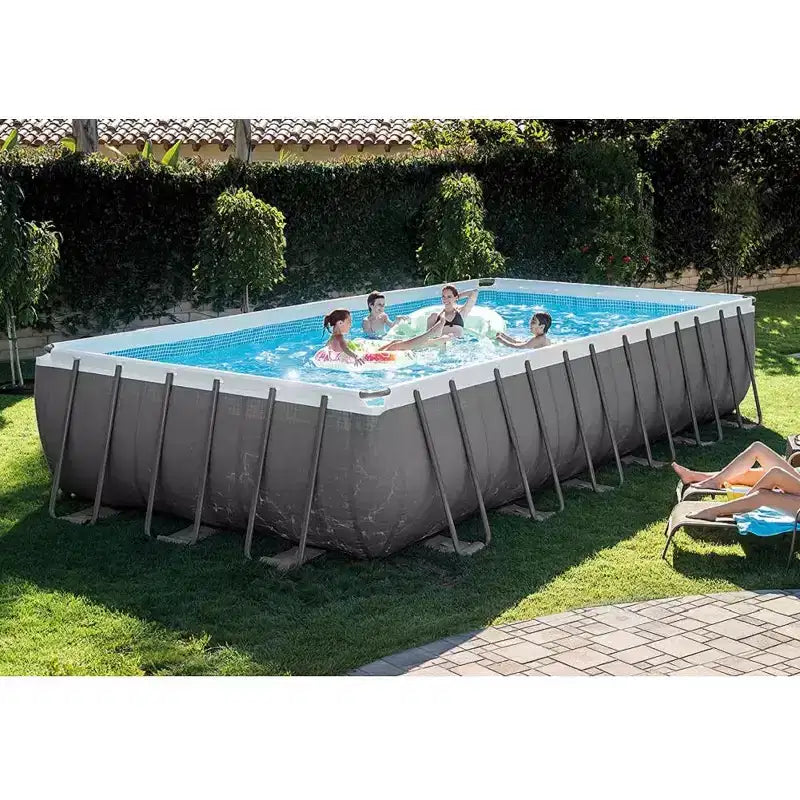 Intex 26361EH Piscine rectangulaire hors sol Ultra Frame 7,32 m x 3,66 m x 1,32 m avec épurateur à filtre à sable, échelle, tapis de sol et bâche