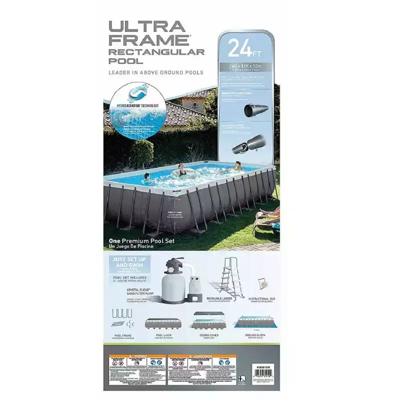 Intex 26361EH Piscine rectangulaire hors sol Ultra Frame 7,32 m x 3,66 m x 1,32 m avec épurateur à filtre à sable, échelle, tapis de sol et bâche