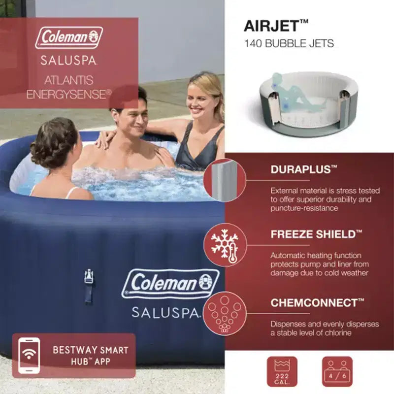 Bestway Coleman Hawaii AirJet Spa Gonflable avec Couverture EnergySense, Bleu + Siège de Spa Bestway SaluSpa (6 unités) + Oreillers Bestway SaluSpa (3 unités)