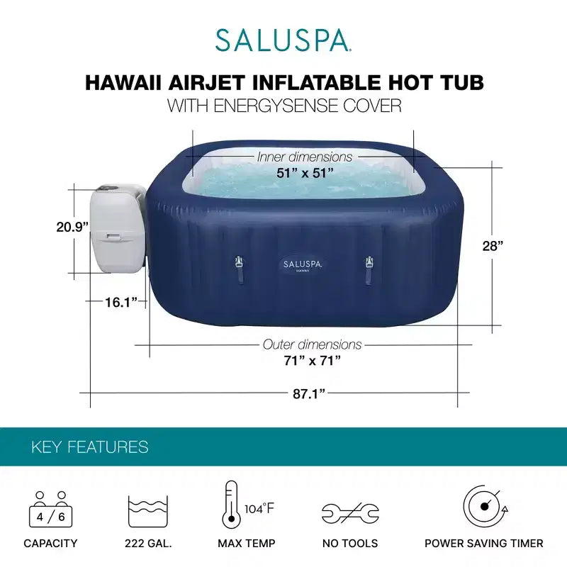 Spa gonflable Bestway Hawaii avec 6 places SaluSpa et 2 oreillers appuie-tête
