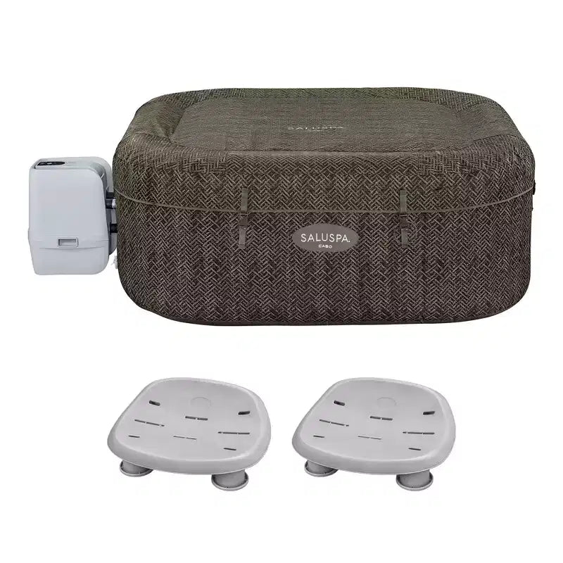 Bestway SaluSpa AirJet Inflatable Square Hot Tub with Set of 2 Underwater Non Slip Pool and Spa Seat with Adjustable Legs, Gray