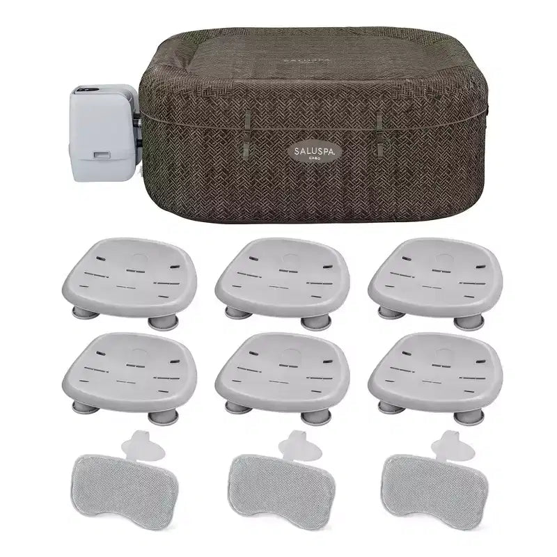 Bestway SaluSpa AirJet Inflatable Square Hot Tub with 6 Seat & 3 Headrest Pillow