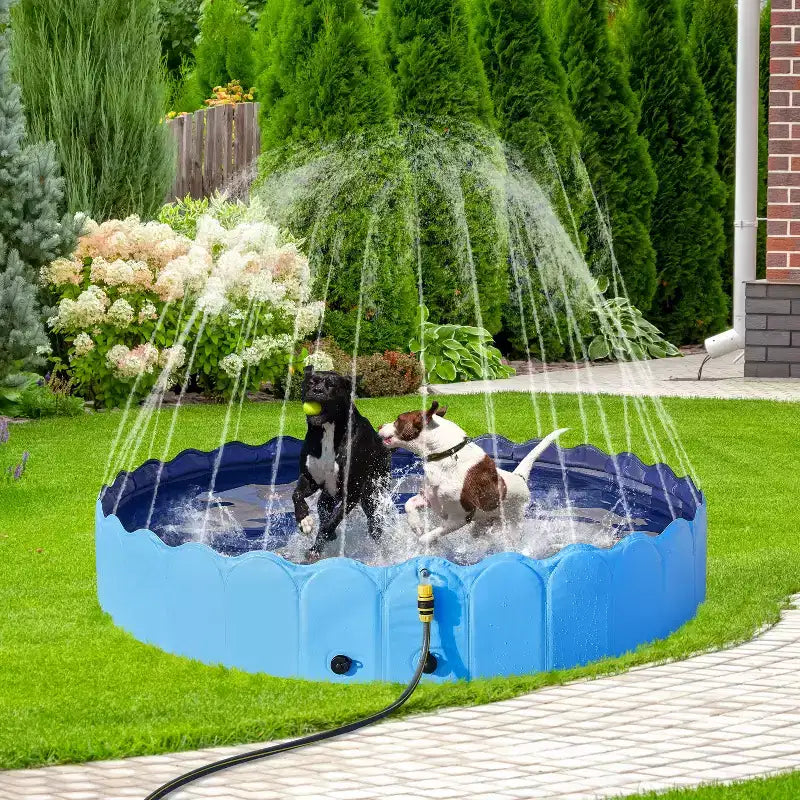 Piscine Pliable pour Chiens Yaheetech, Piscine pour Chiens avec Arroseur Bleu