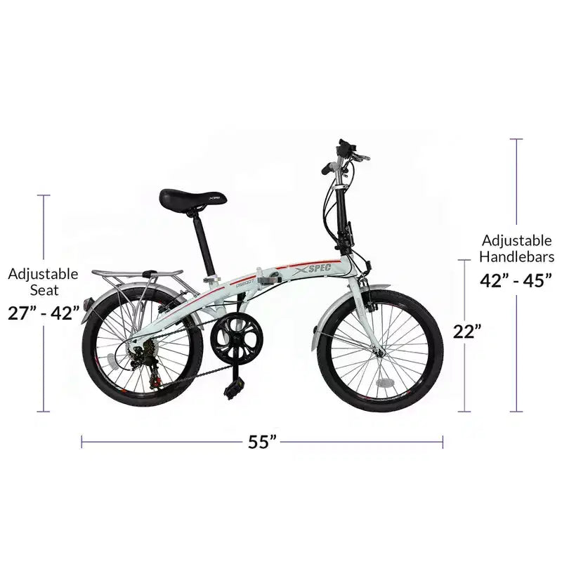 Vélo pliant compact Xspec 20 7 vitesses, pour trajets urbains, blanc (NON électrique)