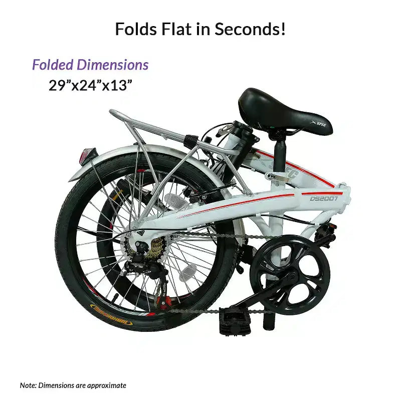 Vélo pliant compact Xspec 20 7 vitesses, pour trajets urbains, blanc (NON électrique)