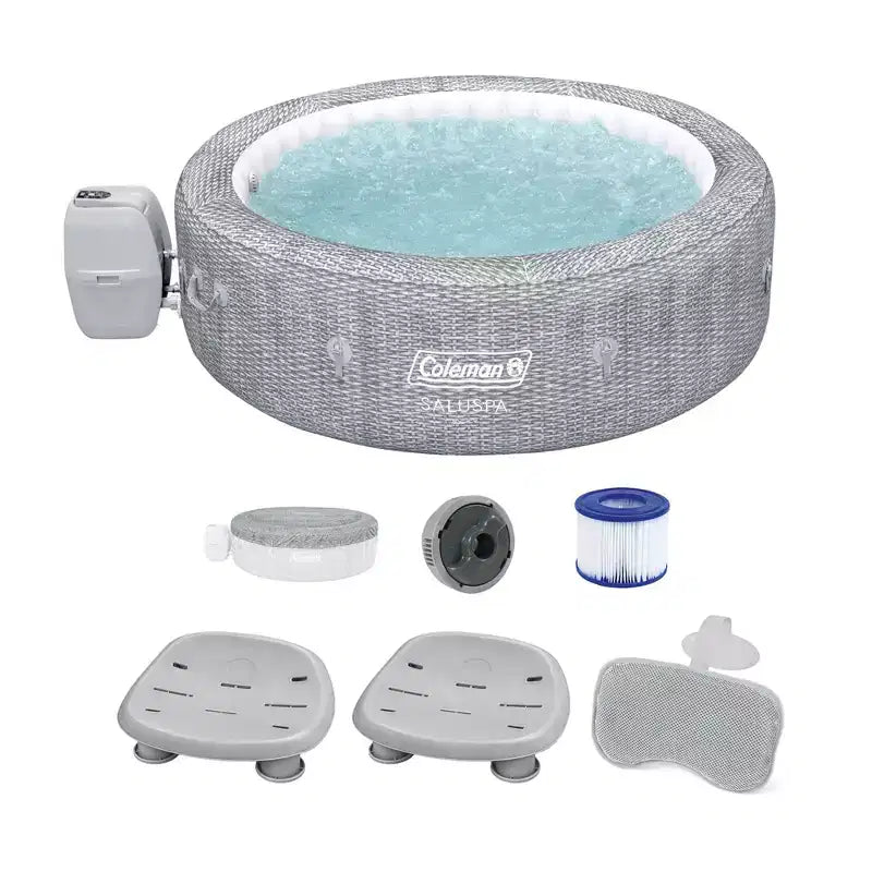 Coleman SaluSpa Sicily 180 Soothing AirJet Inflatable Hot Tub with 2 Pack of Bestway SaluSpa Spa Seat and SaluSpa Padded Headrest Pillow